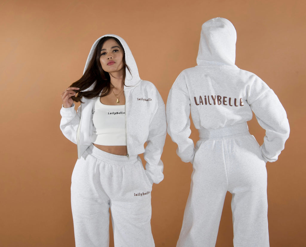 Laily Crop Zip Up Hoodie - Marl Grey
