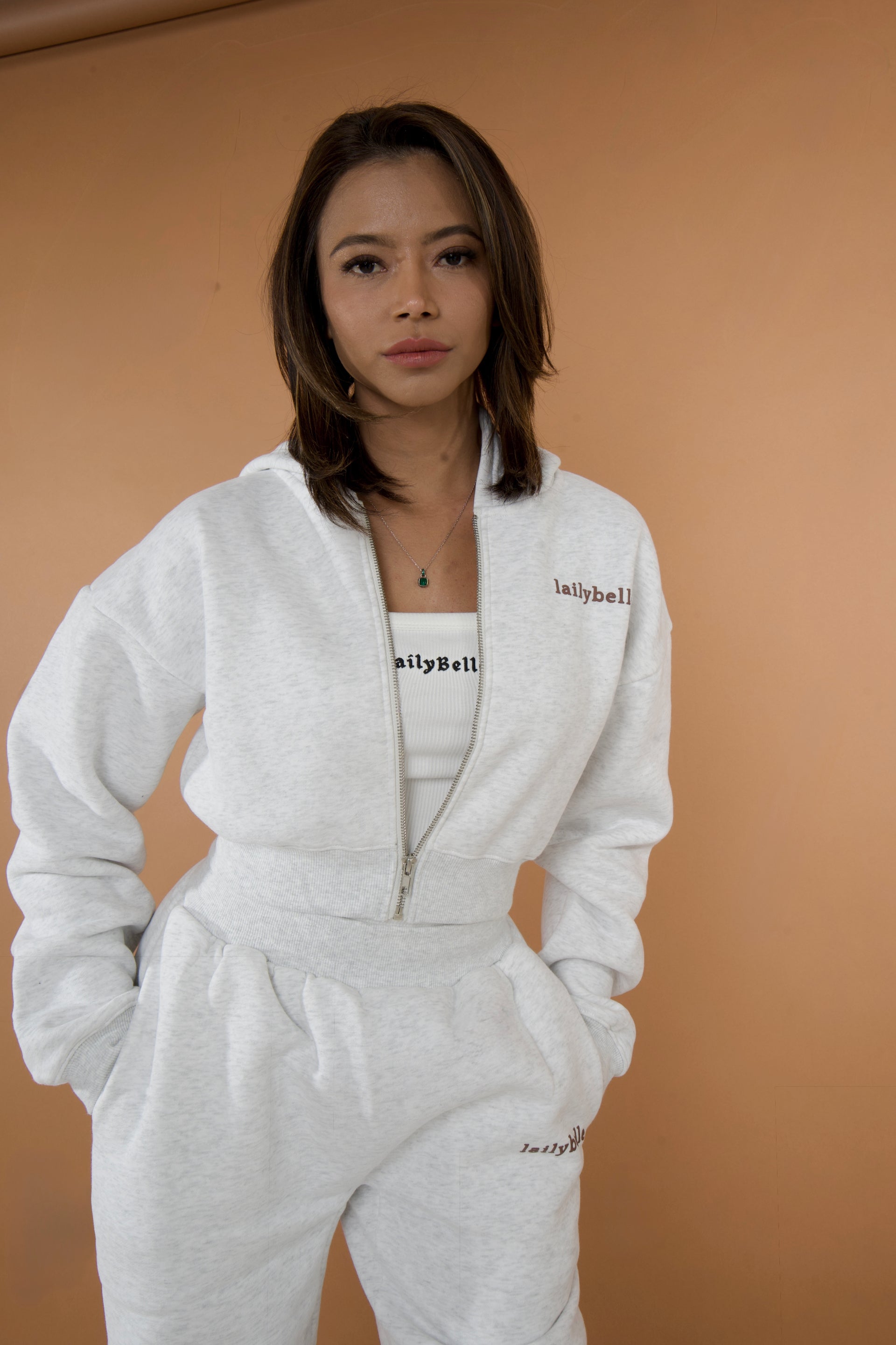Laily Crop Zip Up Hoodie - Marl Grey