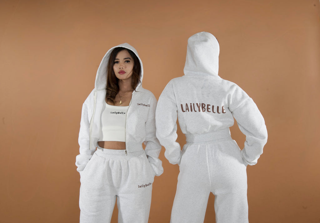 Laily Crop Zip Up Hoodie - Marl Grey