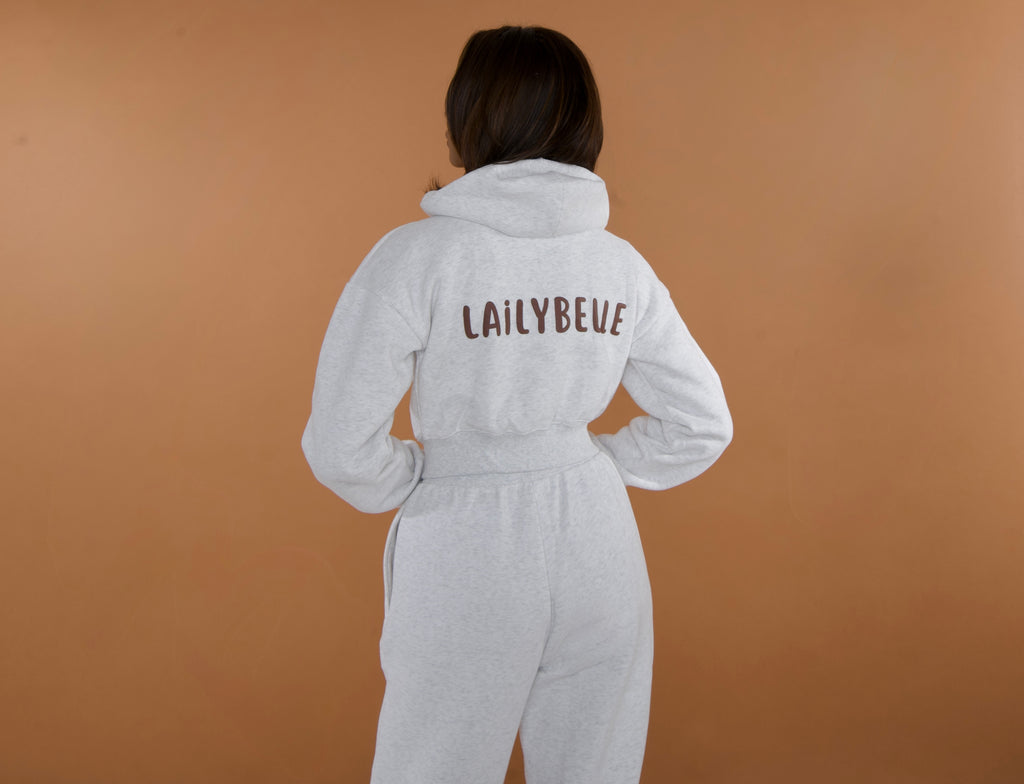 Laily Crop Zip Up Hoodie - Marl Grey